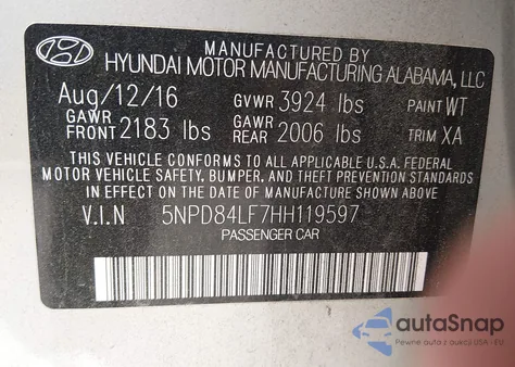 2017 Hyundai Elantra Se from USA, damaged, VIN 5NPD84LF7HH119597